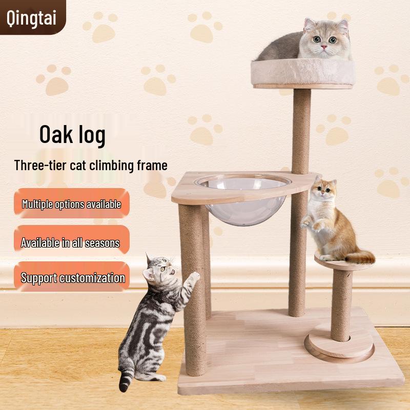 Cat Tree Scratching Post: Climbing Frame, Bed, and Toy Platform for Large Cats