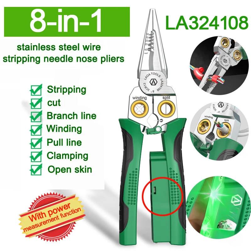 8-in-1 Stainless Steel Wire Stripping Needle Nose Pliers Multi-function Electrician Pliers with Electrical Measurement Hand Tools