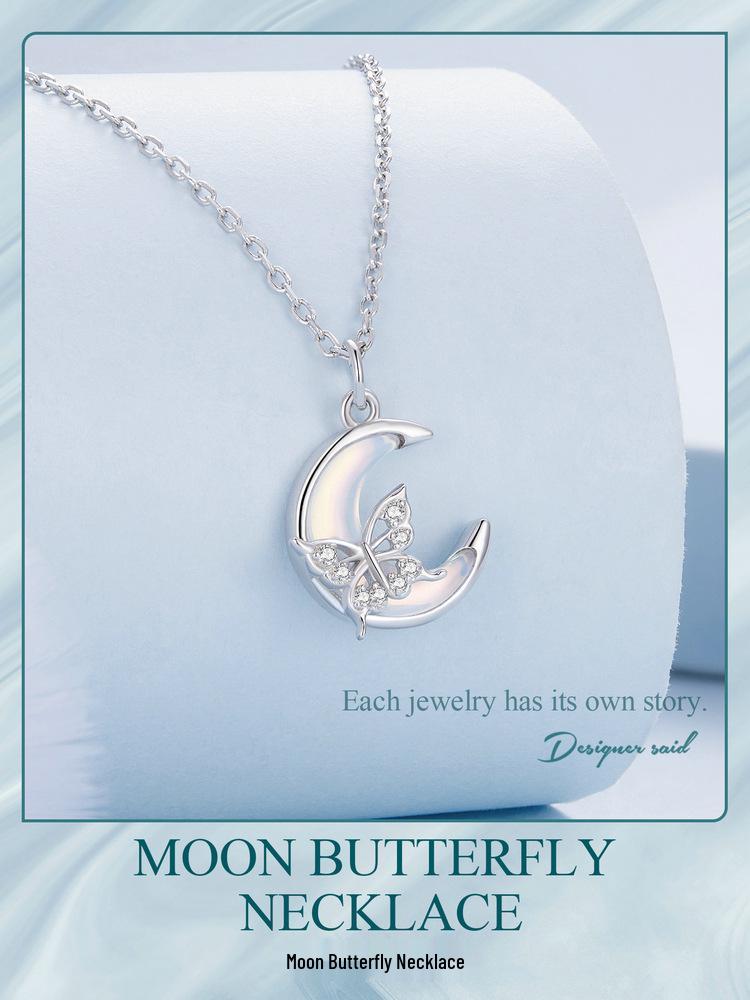 Everjoy Exquisite Moon Butterfly Necklace in S925 Sterling Silver - Versatile Women's Jewelry Accessory