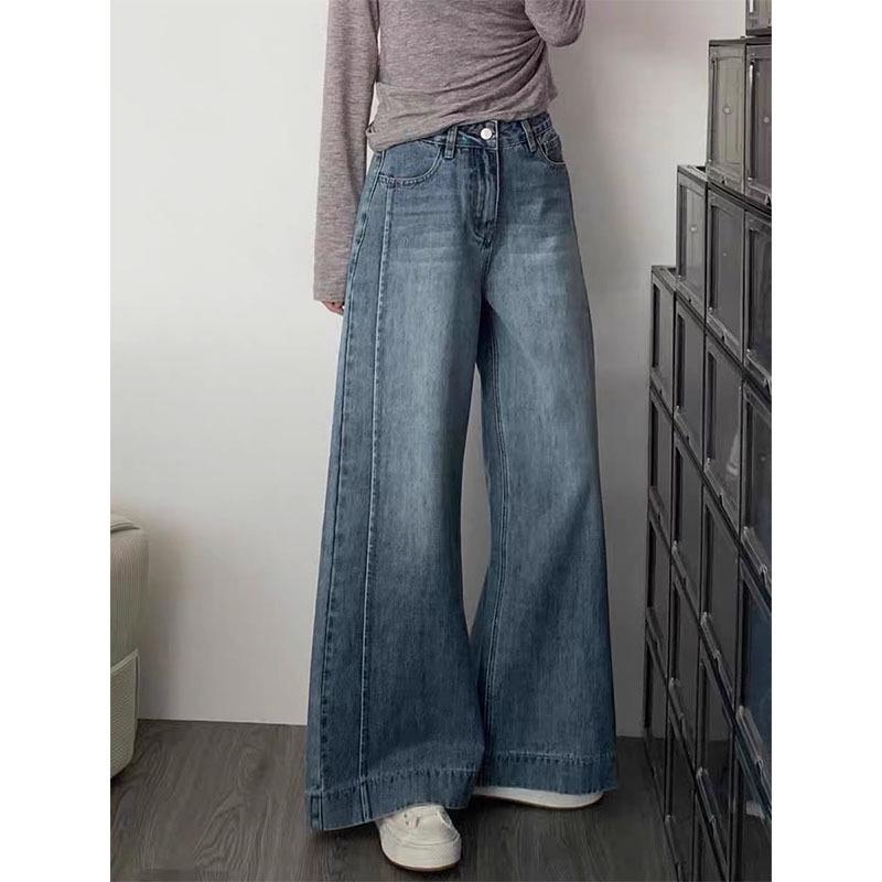 

Женские джинсы клеш с высокой талией в стиле ретро 2025 – Стройнящие широкие брючины, дизайн длиной до пола S синий