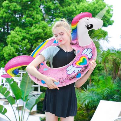 1 ks Plavecký kruh s flitrami, Podpazušný kruh, Nafukovací plávajúci kruh, Zahustený PVC plavecký kruh, Vhodný do bazéna, na pláž