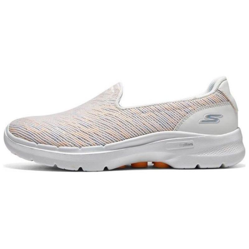 Skechers Go Walk 6 Women Mesh Low Casual Shoes White Gray Orange 124573-WOR 37
