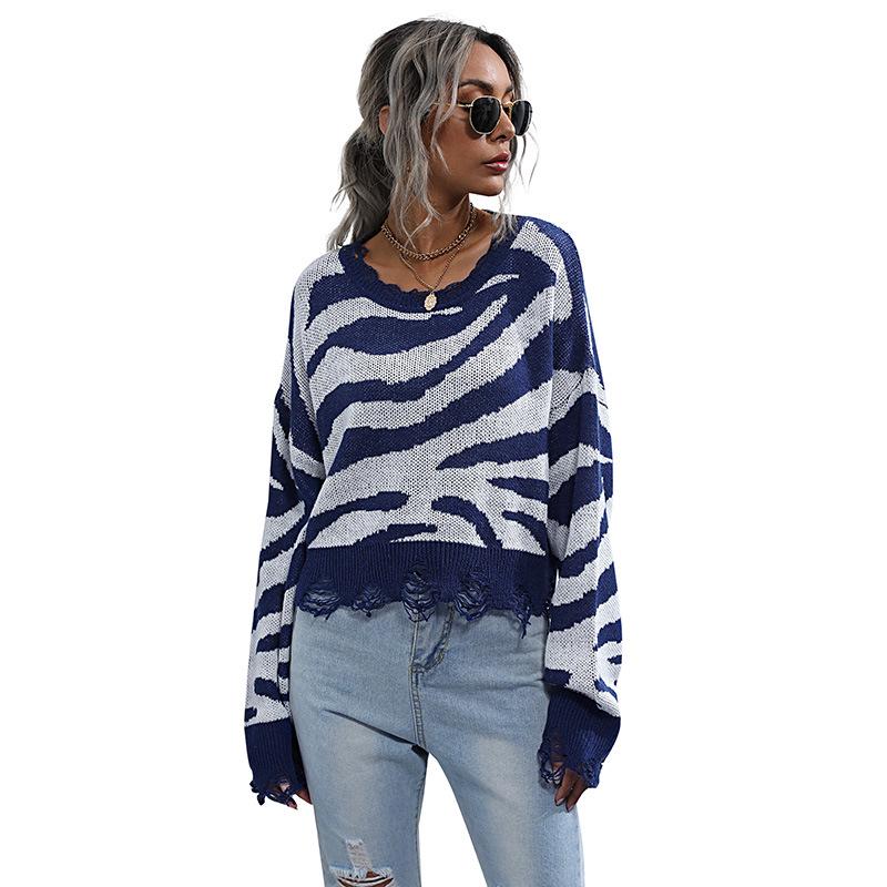2026 Autumn/Winter Striped Round Neck Knitwear Pullover Sweater - Short Style