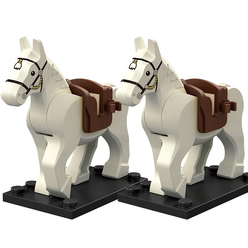 Medieval Military Castle Knight Building Blocks Riding Horse Wolf Bear Animal Vest Weapon Flag Saddle Dragon Toy Brick Gift K024