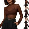 Women's Sheer Mesh Mock Neck T-Shirt Slim Fit Base Layer Top for and Daily Wear