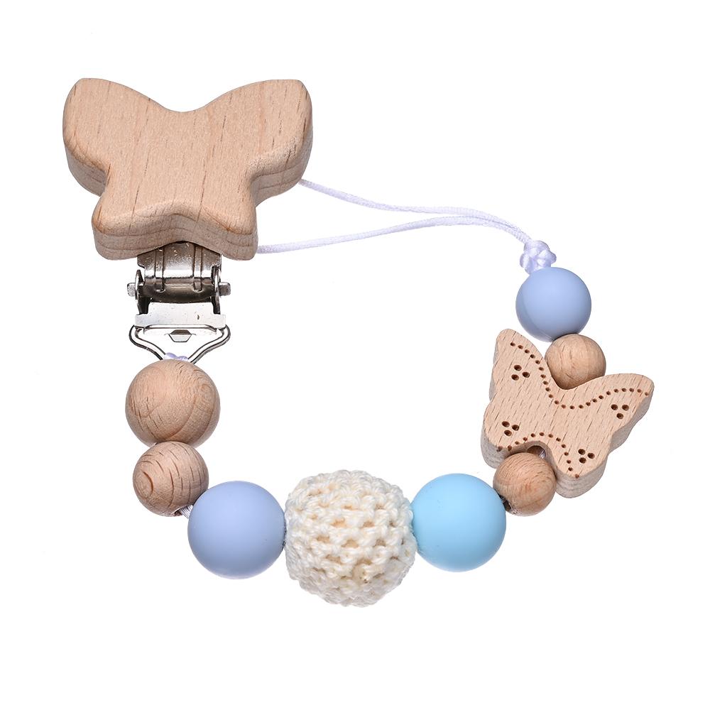 2Pcs Cartoon Animal Butterfly Beech Wooden Pacifier Baby Pacifier Clip Nipple Holder Dummy Holder Pacifier Clip for Baby Toys