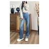 26-year-old Women's Straight-leg Jeans In Beige Color, High-waisted, Floor-length, Loose-fitting, Wide-leg, Slim-fit Denim Pants