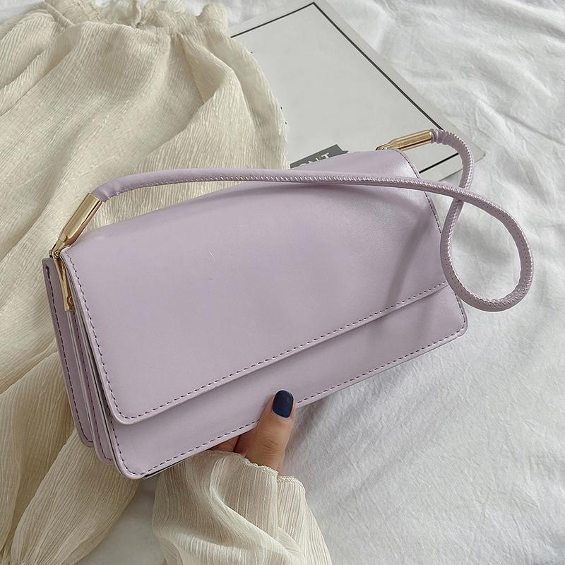 

Новая простая сумка через плечо для женщин из искусственной кожи, однотонная женская сумка через плечо, повседневная маленькая квадратная сумка для девочек 24x8x13cm фиолетовый