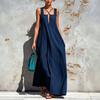 European and American cross-border Amazon Bohemian vacation style square collar cross neck long dress loose pendulum dress