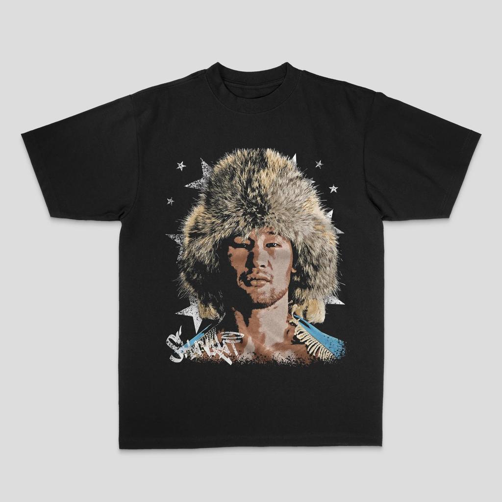 Relaxed Street-style Pure Cotton Short-sleeve T-shirt with Direct-printed Portrait Graphics and Boxing Short Sleeves Tops