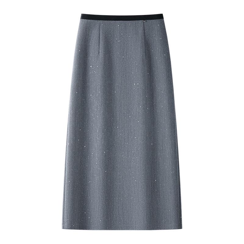 2025 New Spring High-Waisted Gray Sequin Midi Pencil Skirt for Women
