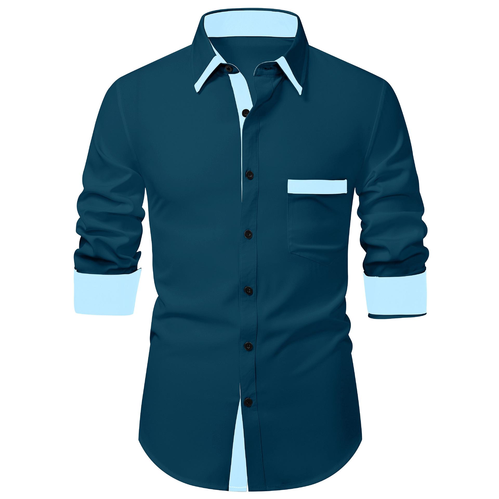 

Men s Fashion Contrast Color Long Sleeve Lapel Shirt with Pockets Outdoor Casual Men s Cardigan Personalized Men s Clothing 3XL темно-синього кольору