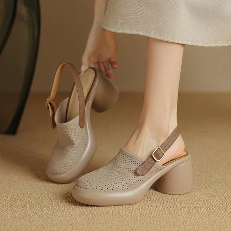 Baotou Round Heel Sandals Summer New Style Round Head Deep Mouth Line with Soft Sole Anti-slip Wear-resistant High Heels