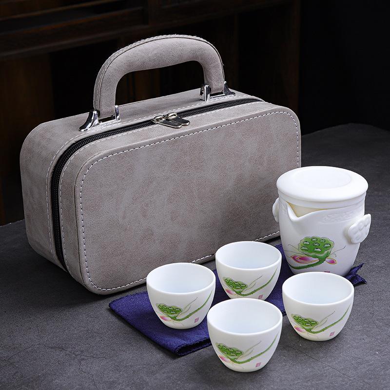 Ceramic Express Cup, Vegetarian Suet Jade Porcelain, Portable Travel Tea Set, Business Mid-Autumn Festival Gifts