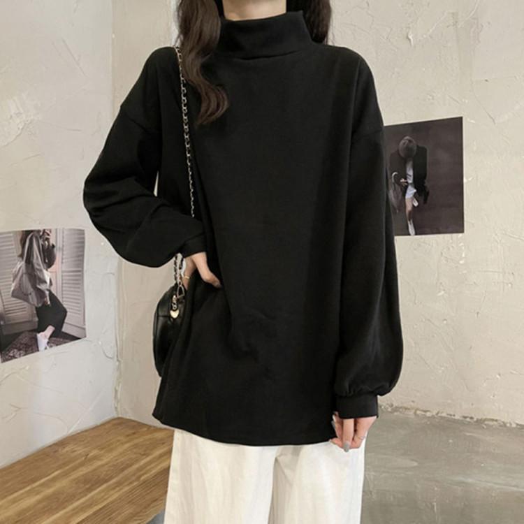 Black Long-sleeved Base Shirt for Women In Autumn and Winter Plus Velvet Inner Wear Loose Thickened Solid Color T-shirt Top