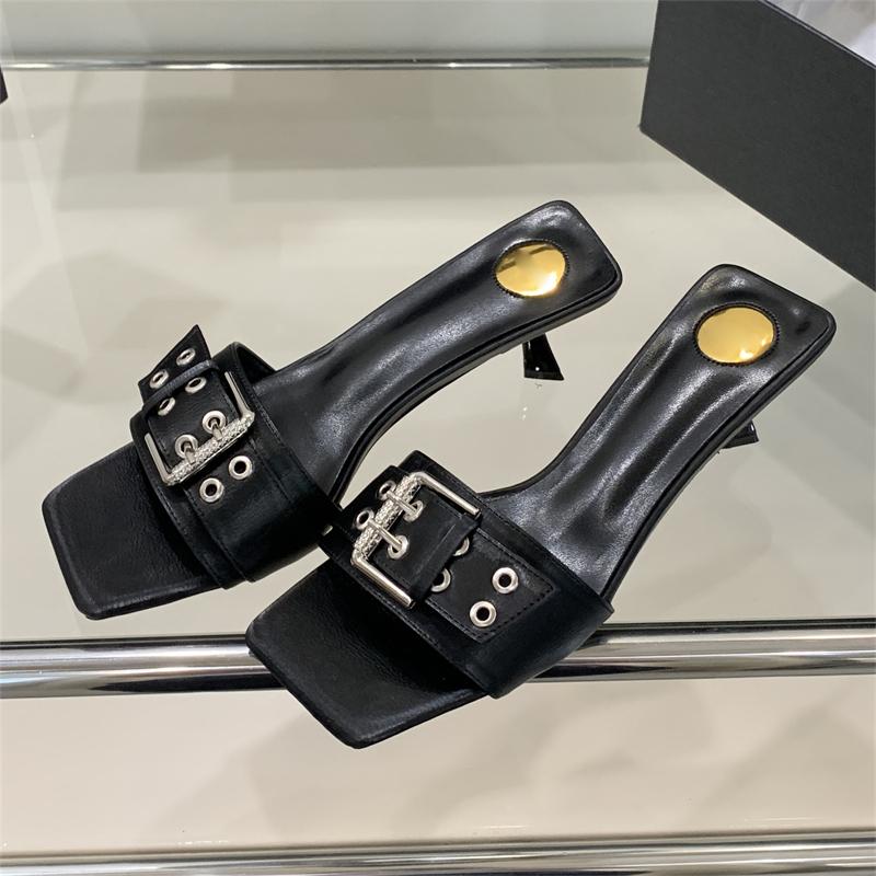 

Eilyken Design Style Buckle Strap Square Toe Women Slippers Low Heels Party Dress Slide Shoes Summer Sandals 35 чёрный
