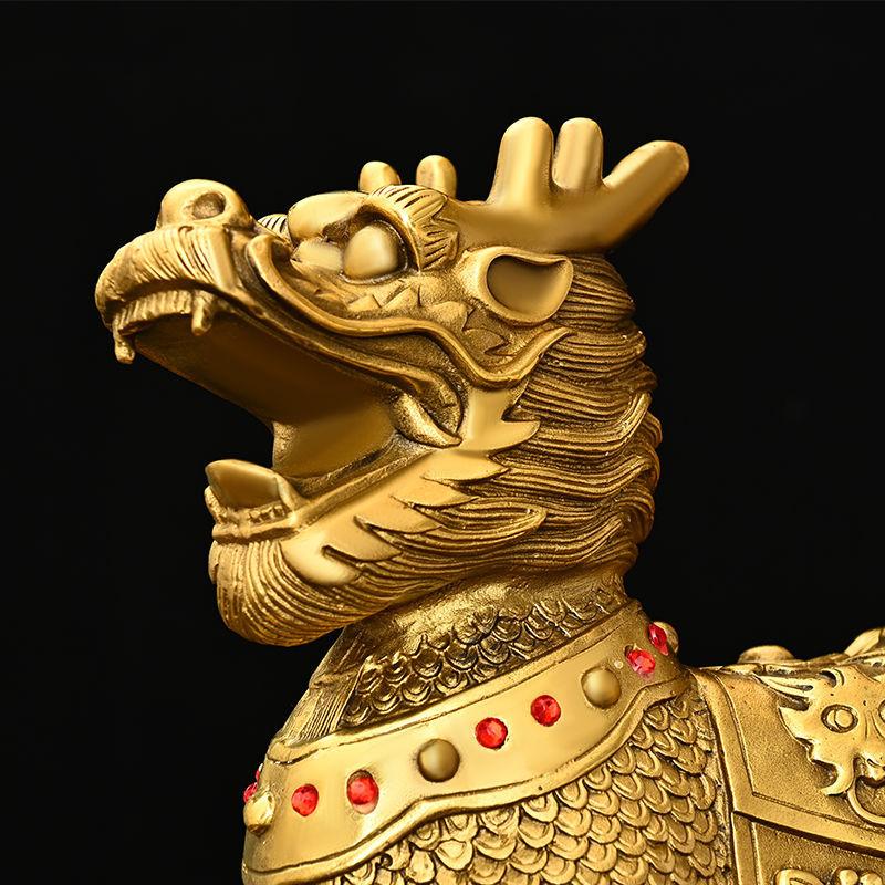 Chinese Fengshui Craft Eight Treasures Qilin Ornament Full Copper Auspicious Lucky Qilin Home and Office Desktop Decoration