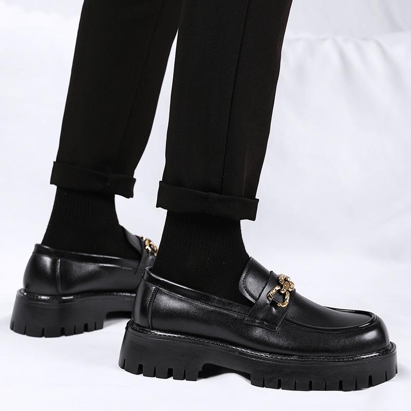 Spring and Autumn Leather Shoes Size Youth Big Head Leather Shoes Platform Casual Shoes