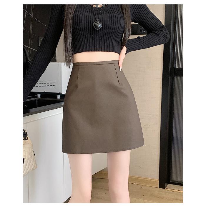 Women's Matte PU Leather Mini Skirt, High Waist A-Line, Slim Fit, Anti-Exposure, Autumn/Winter 2026 Style