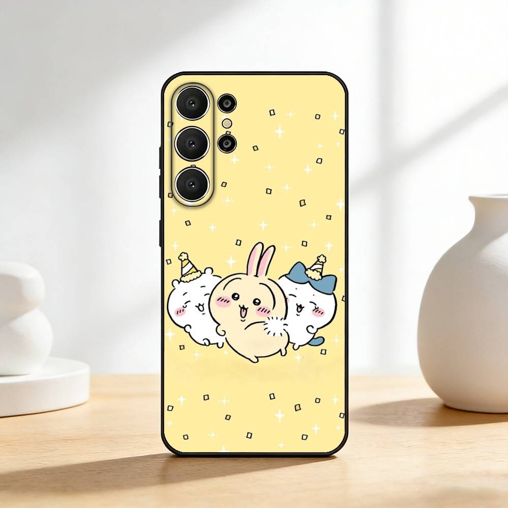 Cute C-C-Chiikawas Phone Case For Samsung S26,S25,24,23,22,30,21,10,9,Ultra,Plus,Lite,FE Soft Black Case