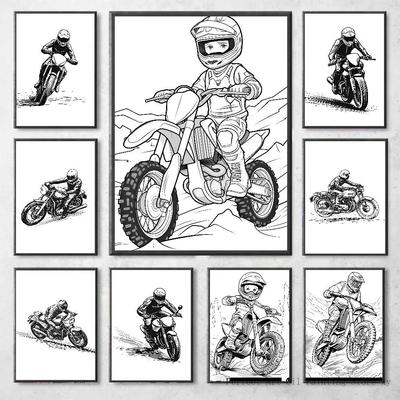 Cool Motorcycle Riding Poster Self-adhesive Art Waterproof Paper Sticker Coffee House Bar Room Wall Decor