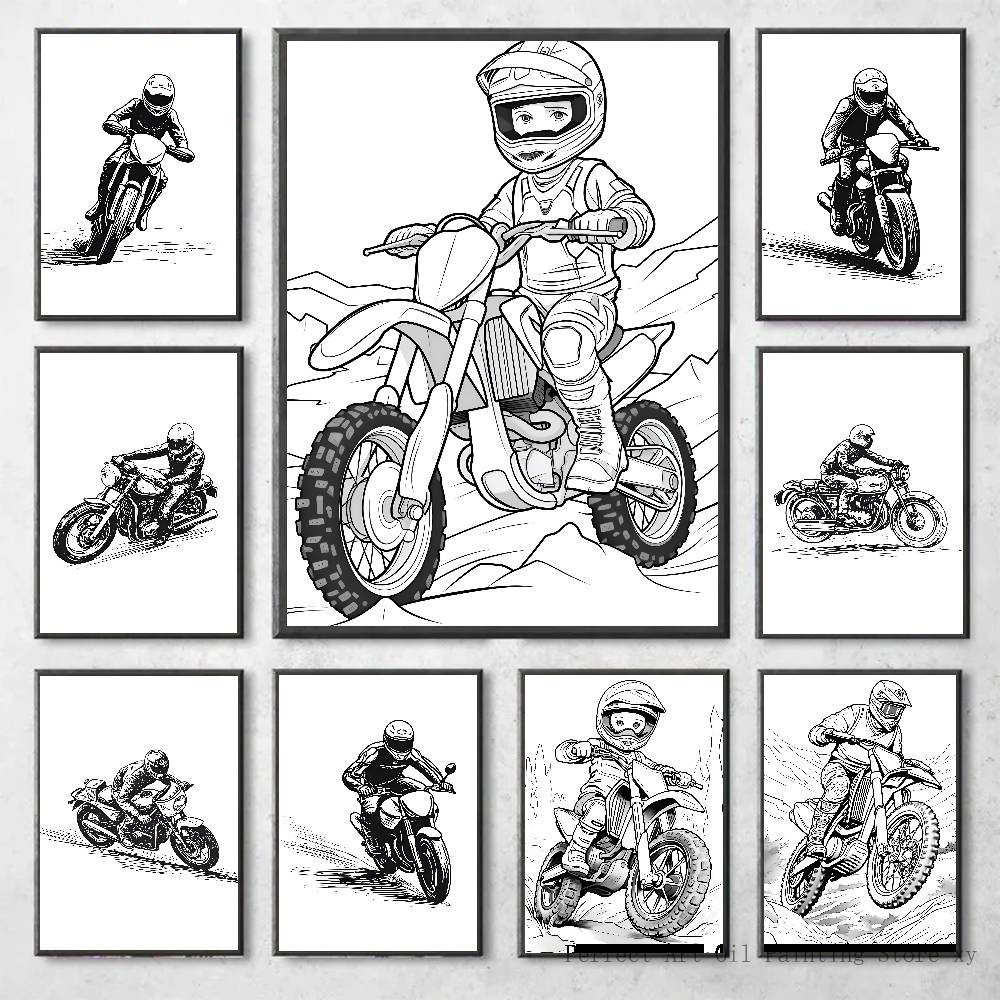 Cool Motorcycle Riding Poster Self-adhesive Art Waterproof Paper Sticker Coffee House Bar Room Wall Decor