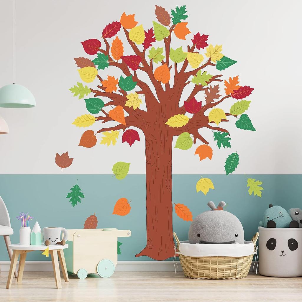 78 Pieces Classroom Tree Bulletin Board Set Autumn Thanksgiving Fall Tree Bulletin Board Decorations Fall Tree Cutout Maple Leaves Cutout for