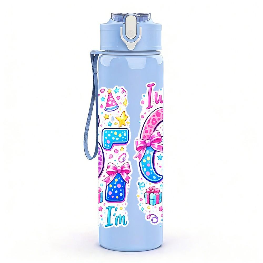 1PC 67 Girly Glitter Graffiti Number Print 750ml Color Plastic Sports Water Bottle Leakproof Flip Straw Lid Suitable for Sports Office Home Use