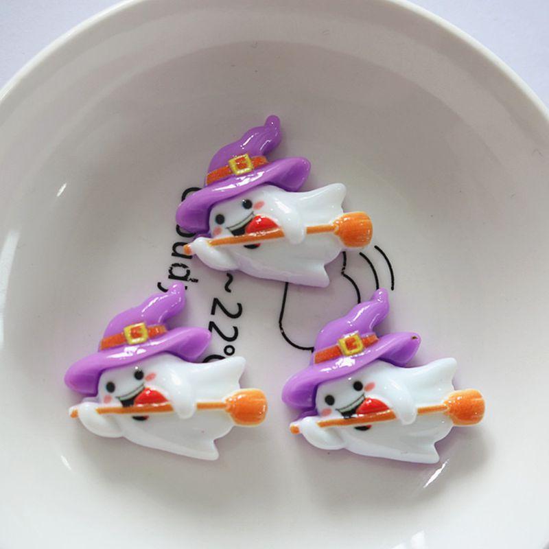 10 Pcs Cute Cartoon Halloween Ghosts, Skeletons, Pumpkins Flat Back Resin DIY Jewelry Hairpin Craft Decoration Accessorie