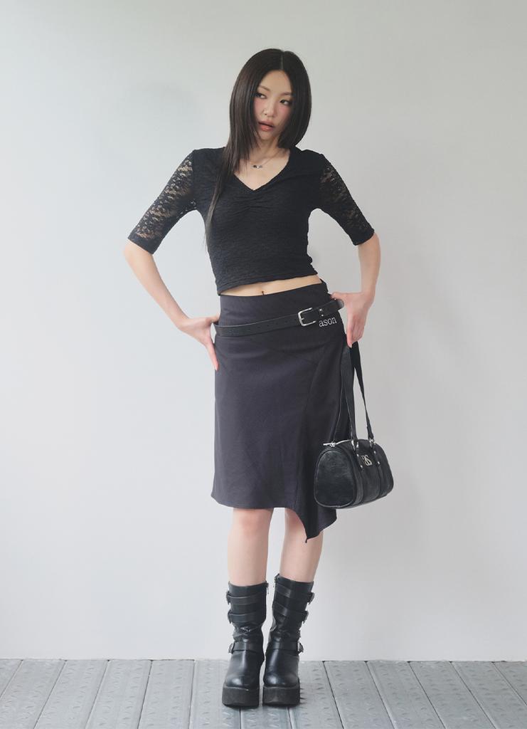 Aejeuon Preppy Unbalance Skirt / Black