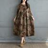 Spring Floral Print Vintage Plus Size Women Dress Long Sleeve Oversize Maxi Loose Basic Casual Long Dress