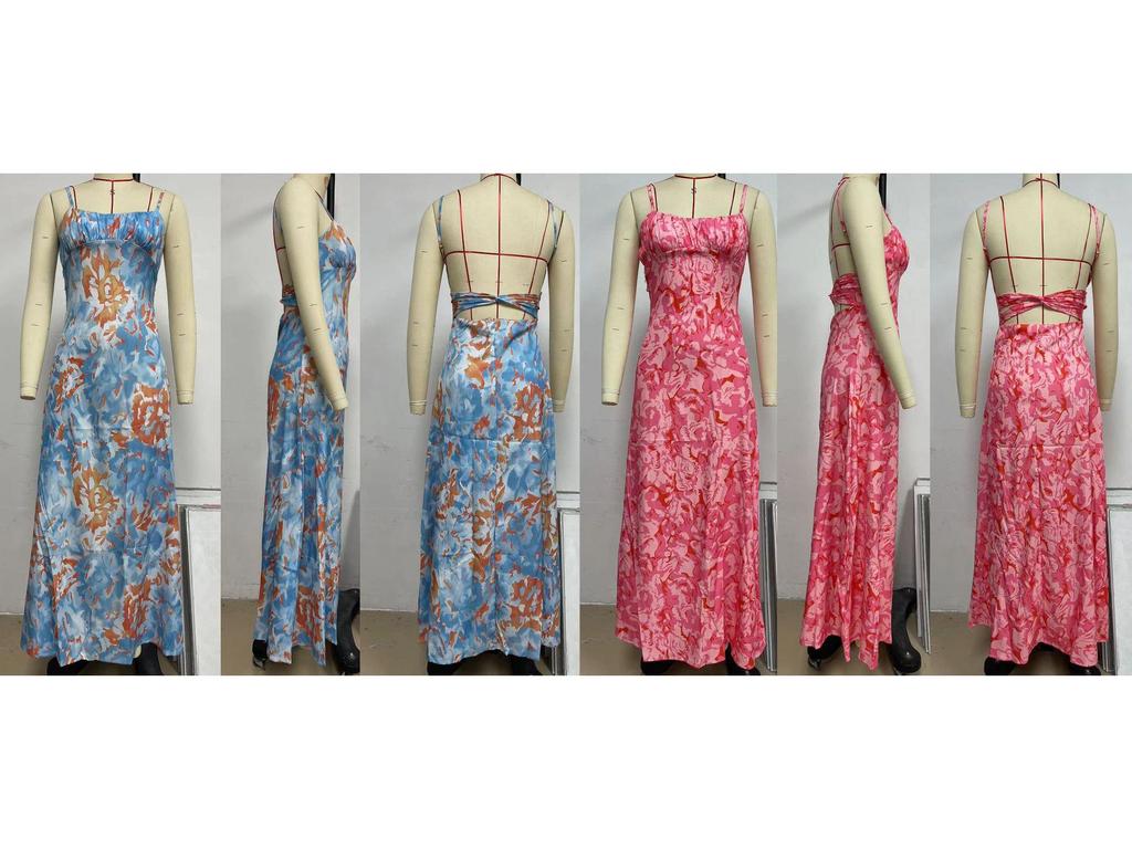 Europäischer & Amerikanischer Stil Tief ausgeschnittenes Sommerkleid mit dünnen Trägern - 23069-1