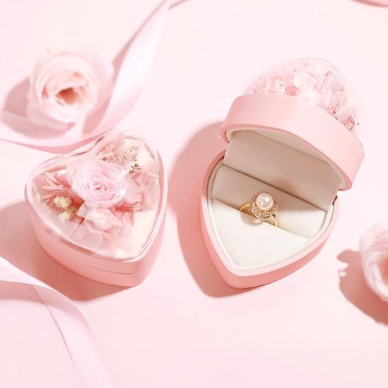 Preserved Flowers Jewelry Box Heart Shape Necklace Gift Box Romantic Rose Ring Box Jewelry Gift Packaging Box for Valentine's Day Anniversary