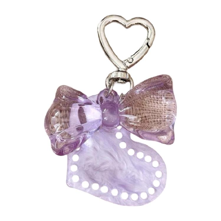 Fashionable Heart Shaped Keyring Multi Hole Detailing Acrylic Alloy Bowknot Key Charm Compact Daily Carry Companion