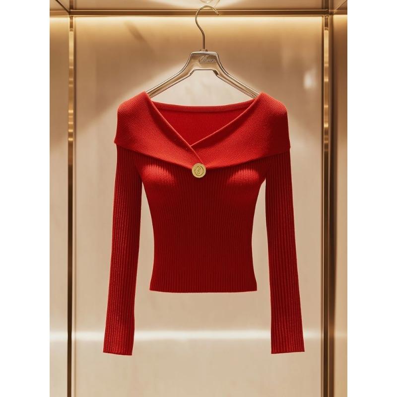 Schicker Strickpullover im französischen Stil mit schmaler Passform, Herbstpullover mit V-Ausschnitt, schickes Langarmoberteil für die Innenbekleidung von Damen
