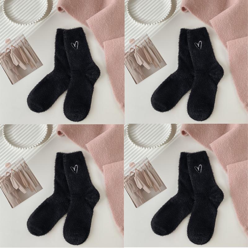 4 PAIRS Women Winter Warm Funny Socks Love Fuzzy Fashion Middle Tube Socks Female Thick Home Floor Sleep Socks