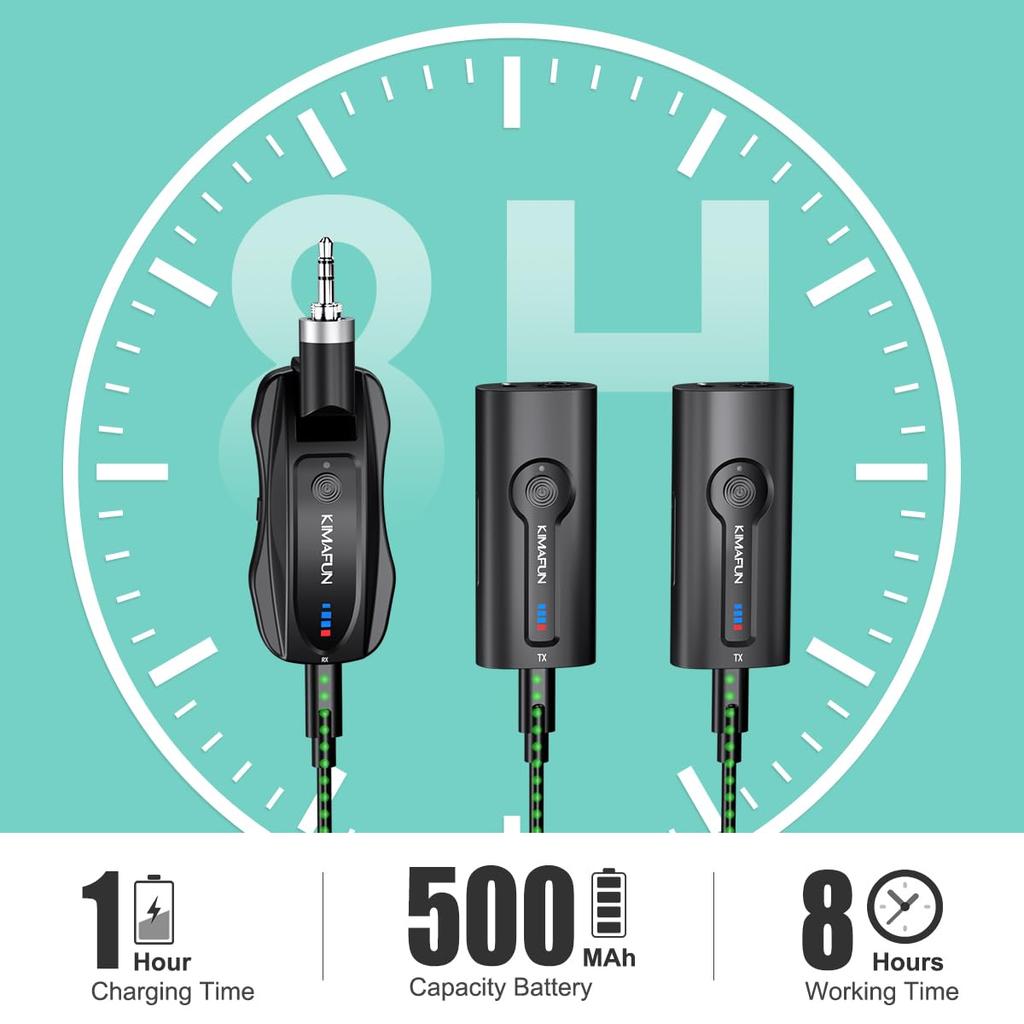 KIMAFUN 2.4G Drahtloses Headset und Lavalier-Ansteckmikrofon für zwei Personen, Externes Ansteckmikrofon, 50 m Übertragungsreichweite, 8 Stunden