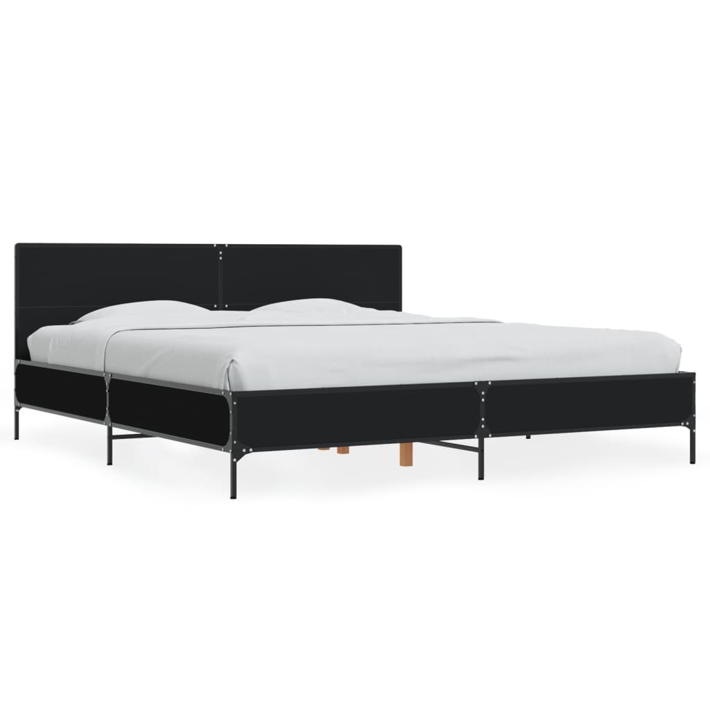 Black Bed Frame 200 x 200 cm Particleboard and Metal