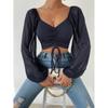 Summer Women's V-Neck Drawstring Lantern Sleeve Tight Fashion Sexy Blouse Top