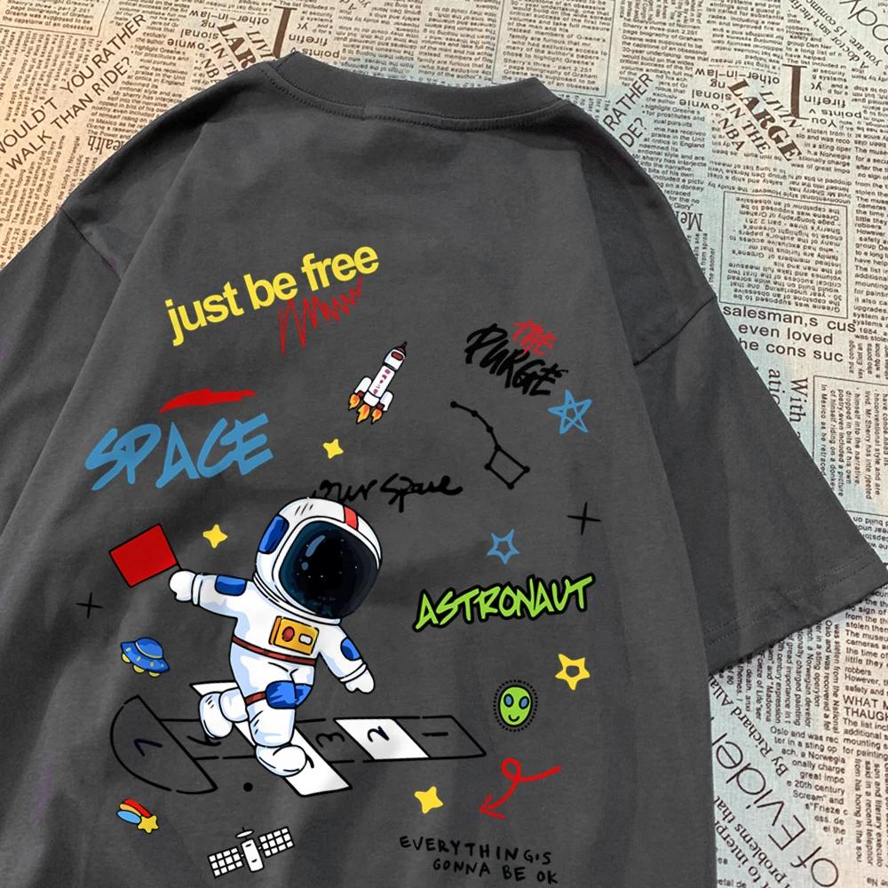 Space Astronaut Just Be Free Print Tshirts Men Women Fashion Casual Tops Hip Hop Oversize T-Shirts Casual Summer Short Sleeve