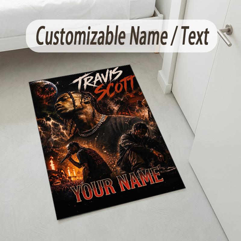 Personalized Crystal Velvet Carpet,Travis Scott Custom Printed Name, Plush Area Rug For Home Indoor Decor