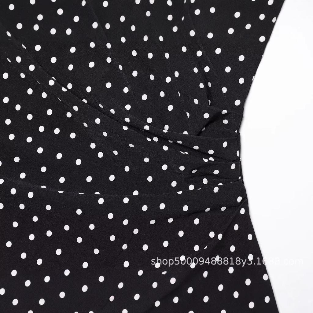 French Sweet Petite Polka Dot One-Shoulder Pleated Dress for Spring 2026