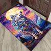 Colorful Wolf Moon Rug: Vibrant Wildlife Art for Living Spaces Nature-Inspired Home Decor Anti Slip Carpet Can Be Machine Washed