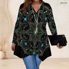 Women Plus Size V Neck Long Sleeve Colorful Galaxy Printed Asymmetric Hem Tunic Top