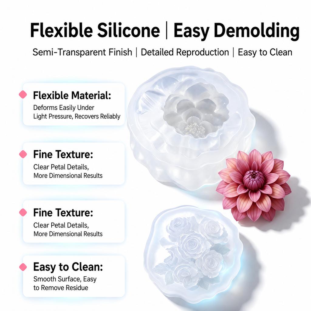 Flower Bouquet Mold Reusable 3d Flower Mold Cake Decoration Mold White For Handmade Soap Aromatherapy Ornament Gypsum Diffuser