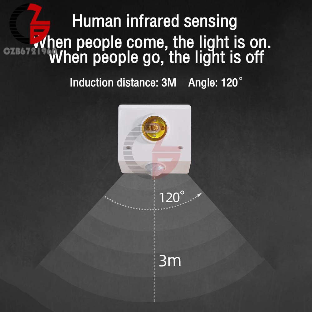 Automatic Human Body Infrared IR Sensor LED Bulb Light E27 Base PIR Motion Detector Wall Lamp Holder Socket Switch AC 110V 220V