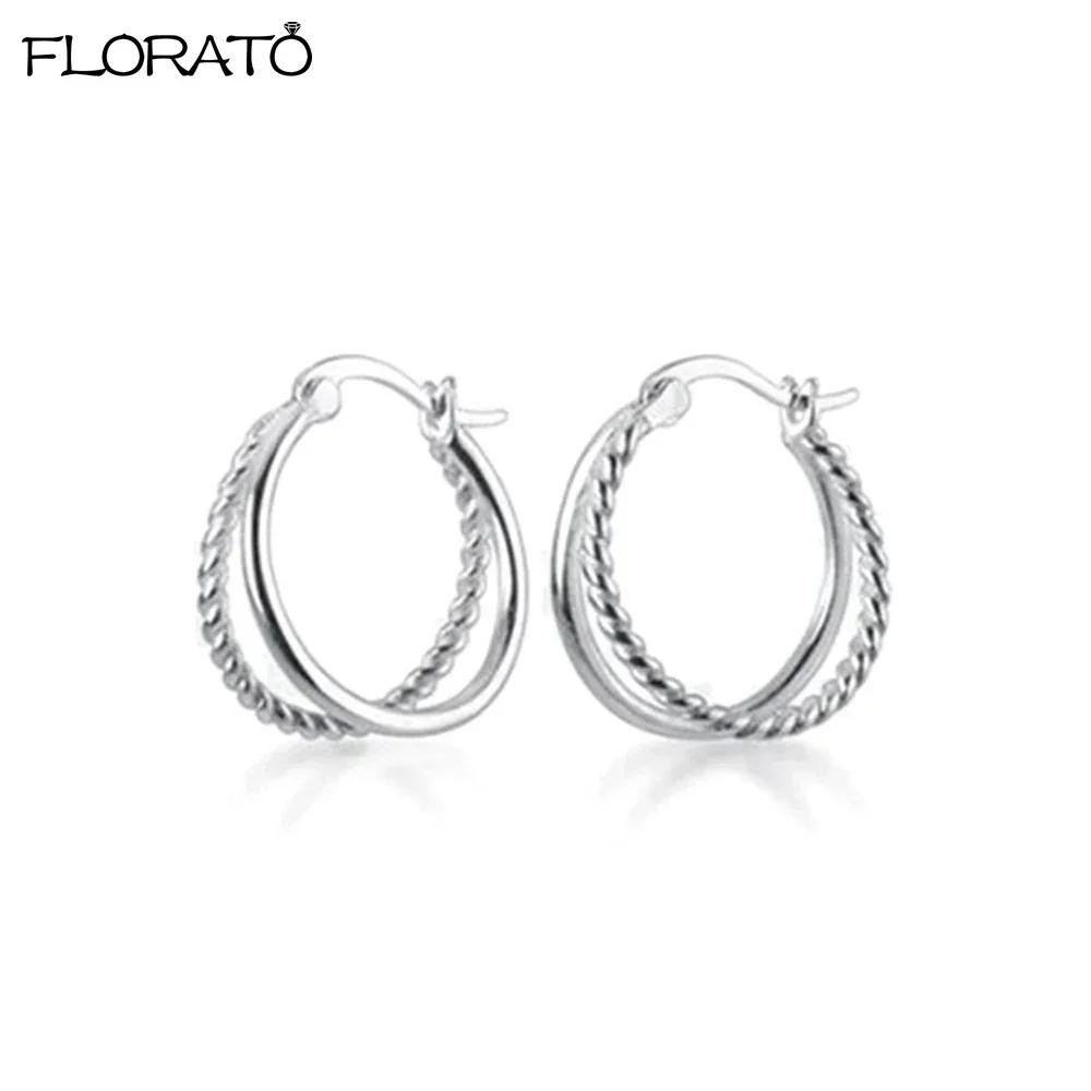 925 Silver Ear Needle Simple 10/15/25mm Hoop Earrings for Women Round Dangle Gold Earrings Fashion Korean Jewelry