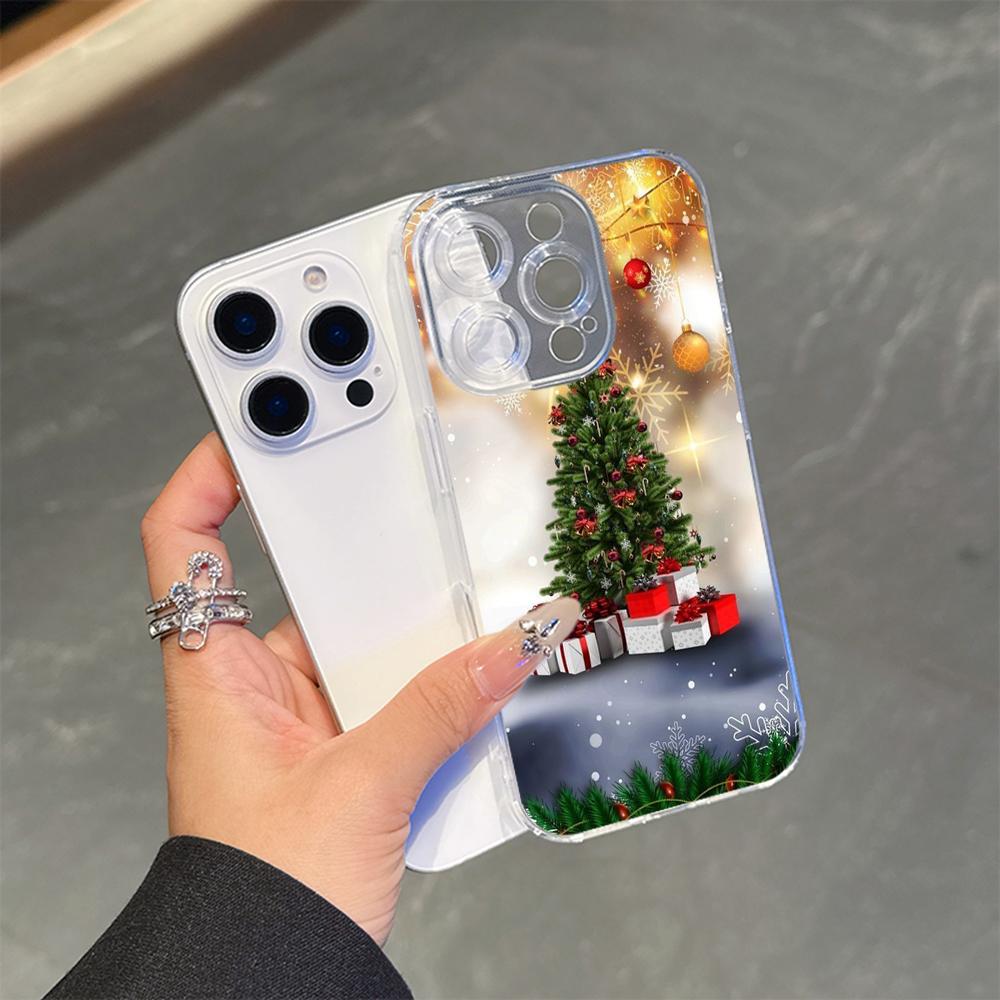 Ae105 Happy New Year Art Christmas Magsafe Transparent Cases for Samsung S23 S24 Ultra S21 FE iPhone 16 Pro Max XR Magnetic Wireless Charge Back Cover