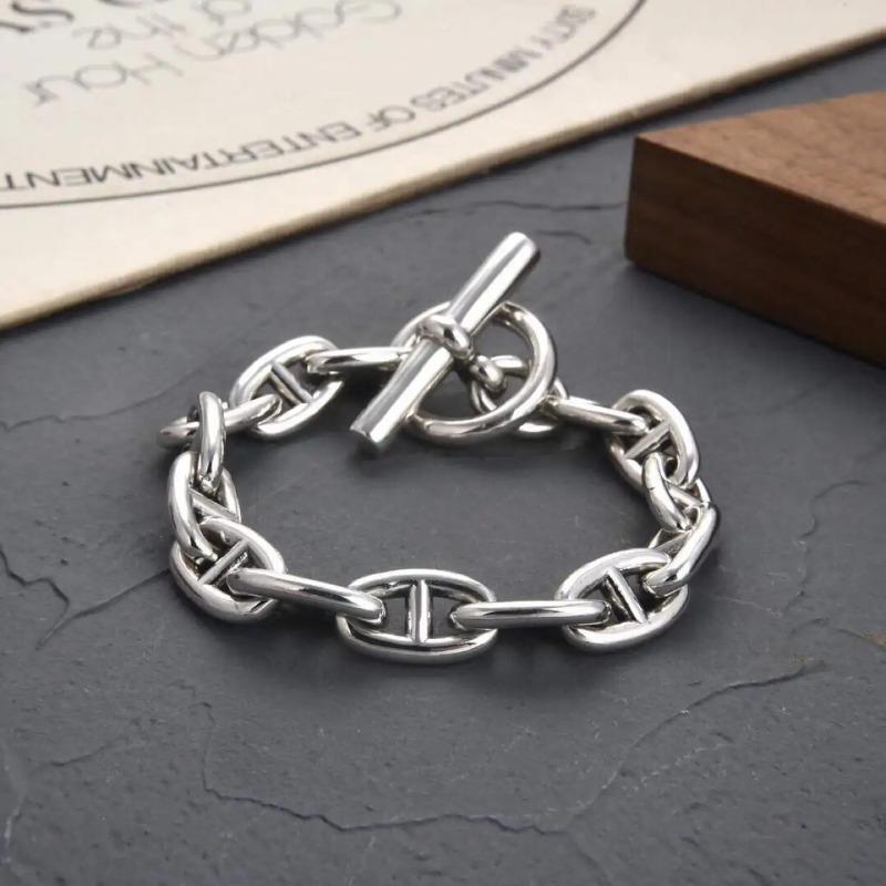 Retro Heavy Du S925 Silver Pig Nose Bracelet ex OT Bule Women's Sle Faionable Cross-Border Hand Jewelry