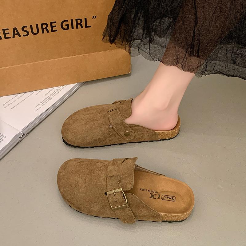 Baotou Half Slippers Women's Spring and Summer New Retro Versatile Single Shoes Large Size Lazy Outer Wear